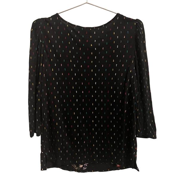 Anthropologie One September Black Embroidered Peasant 3/4 Sleeve Top XS - Picture 6 of 6